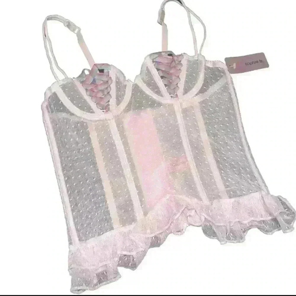 Sophie B Pink Lace, Mesh, Ruffle Corset bustier Y2K Fairycore Coquette large - Picture 1 of 10